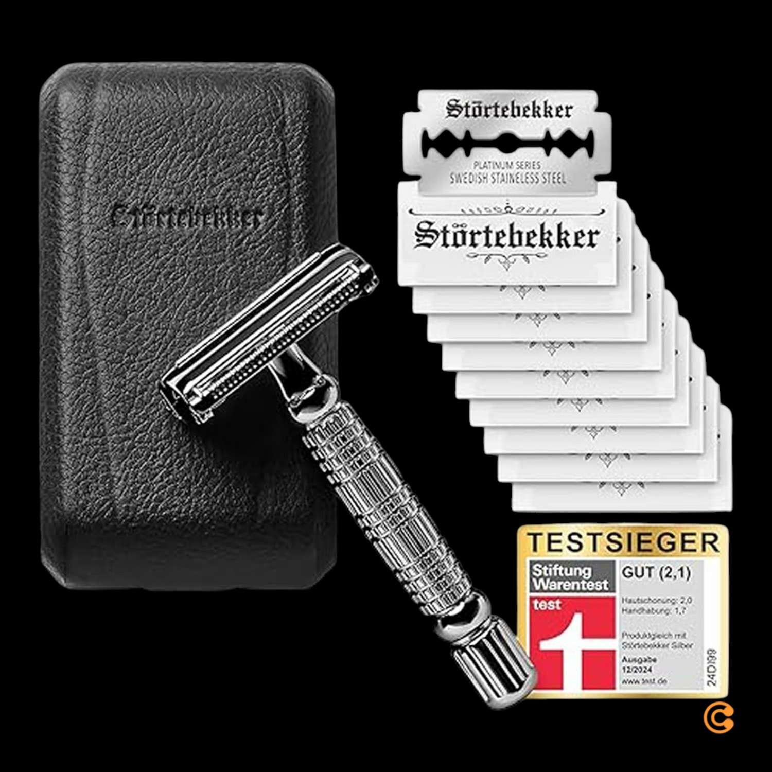 Coffret de rasage Störtebekker pour homme, lames de rasoir, étui de voyage en cuir, produit d'occasion.