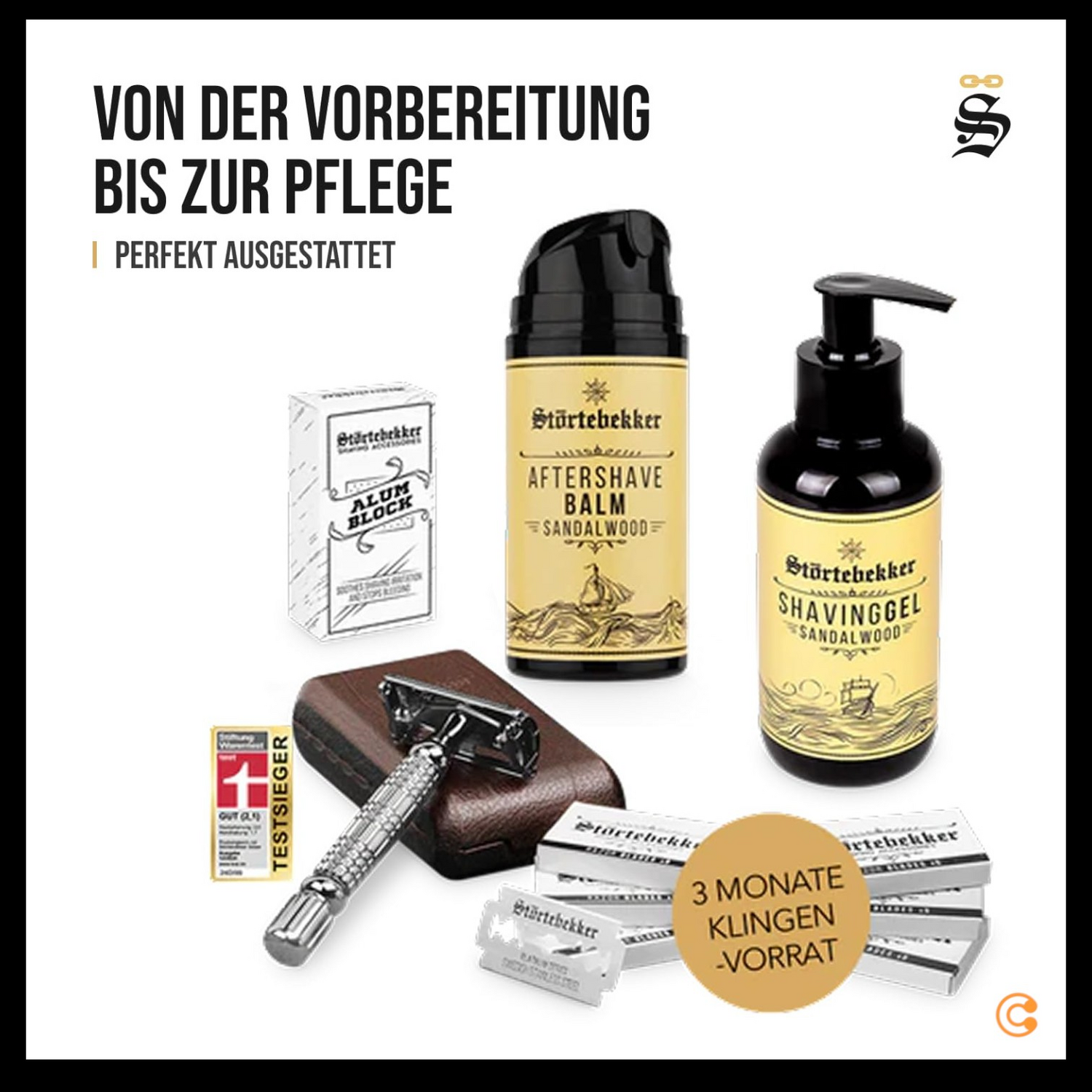 Coffret de rasage Störtebekker pour homme, lames de rasoir, étui de voyage en cuir, produit d'occasion.