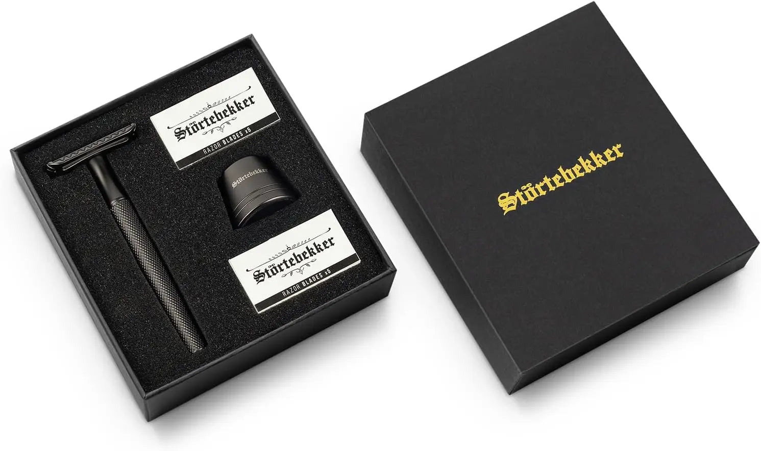 B-Ware Störtebekker Rasierhobel Set Rasierer 10 Klingen Ständer Schwarz Klassisch Oslo - 4260554493994