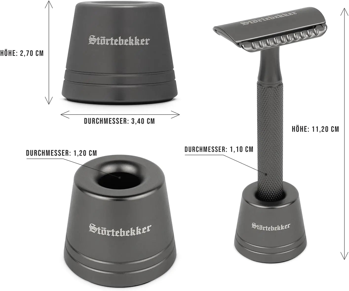 B-Ware Störtebekker Rasierhobel Set Rasierer 10 Klingen Ständer Schwarz Klassisch Oslo - 4260554493994