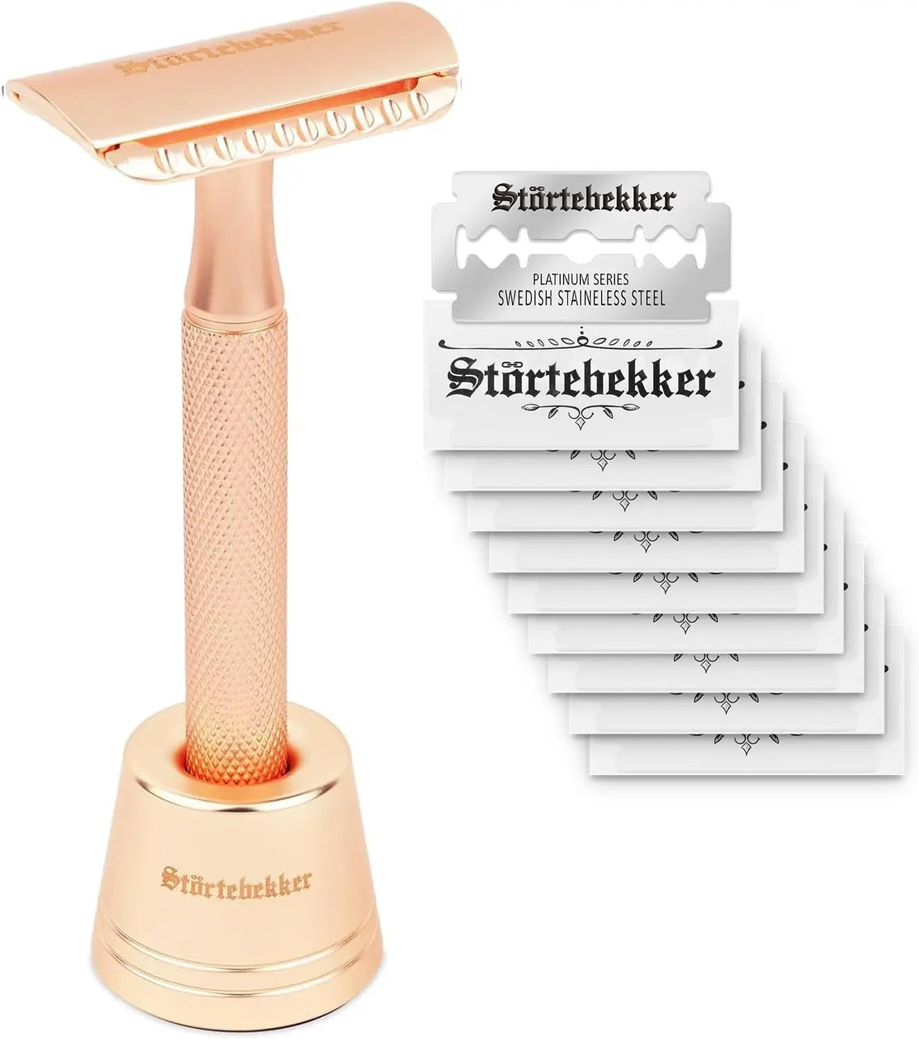 B-Ware Störtebekker Rasierhobel Set Rasierer Oslo 10 Klingen Ständer Rose Gold Guide - 4260554494014