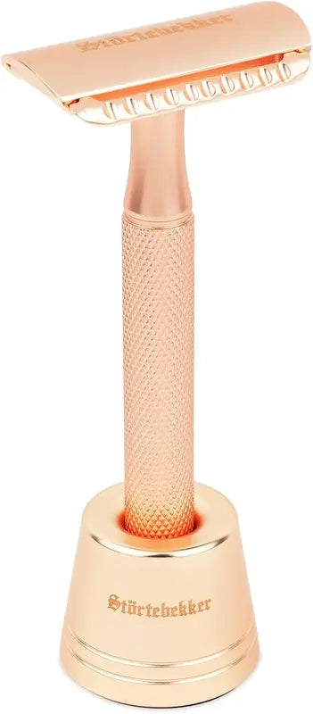 B-Ware Störtebekker Rasierhobel Set Rasierer Oslo 10 Klingen Ständer Rose Gold Guide - 4260554494014