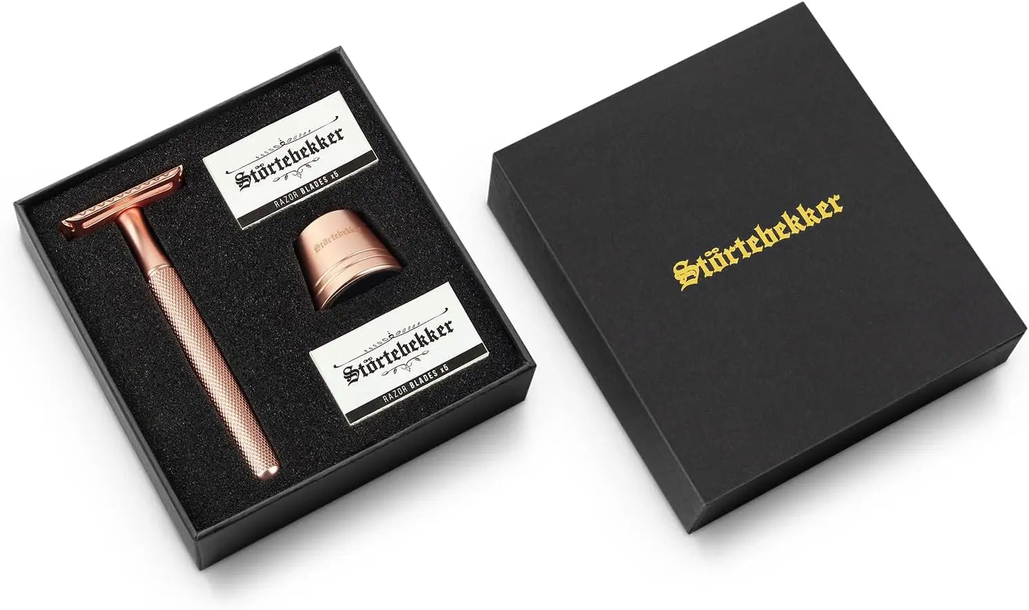 B-Ware Störtebekker Rasierhobel Set Rasierer Oslo 10 Klingen Ständer Rose Gold Guide - 4260554494014