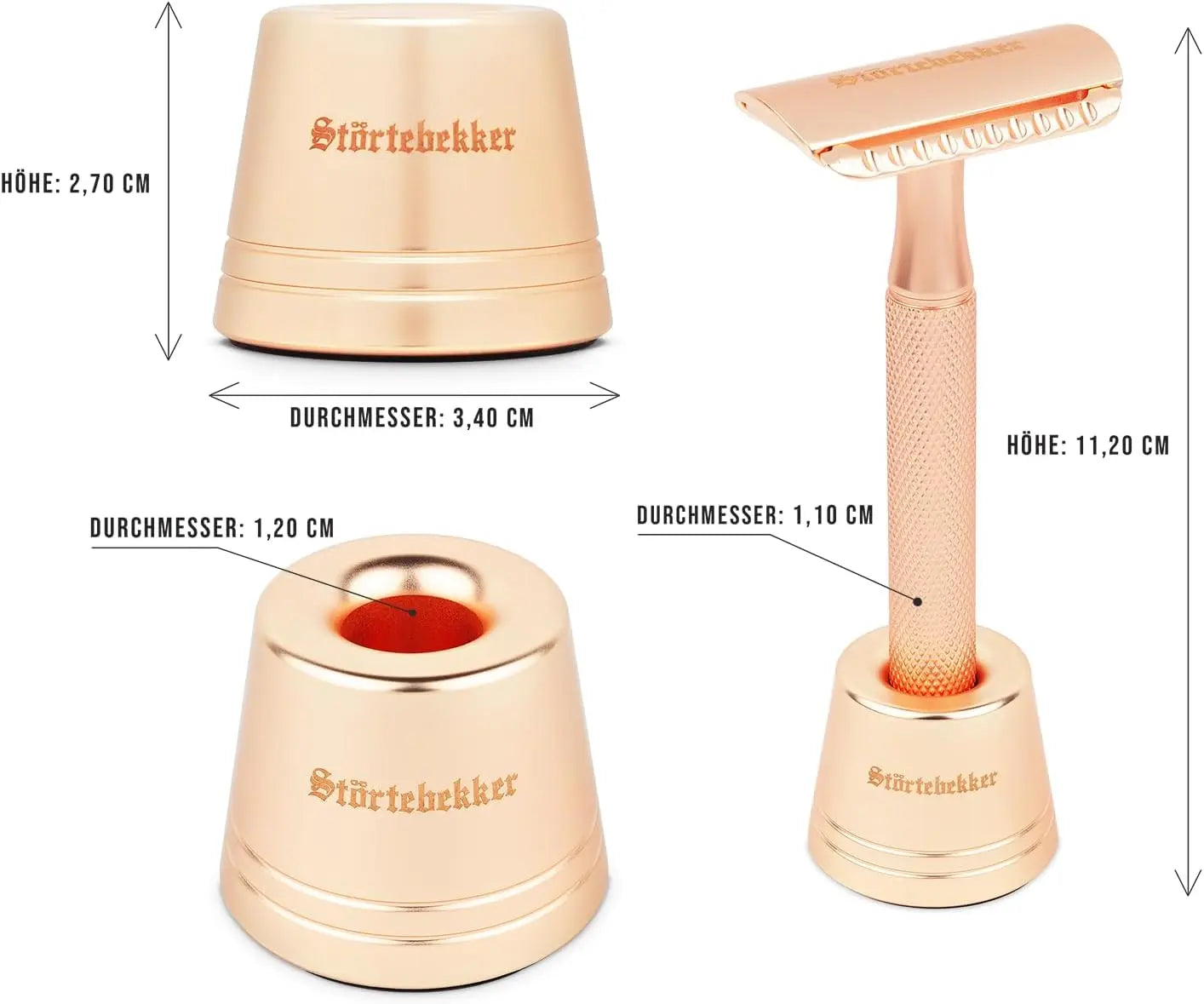 B-Ware Störtebekker Rasierhobel Set Rasierer Oslo 10 Klingen Ständer Rose Gold Guide - 4260554494014