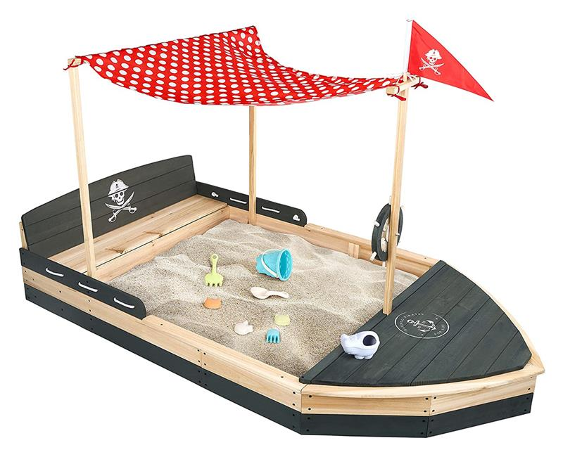 B-Ware Piratenschiff Sandkasten Boot Sandkiste Sandbox Mit Sonnensegel 2m Lang Holz