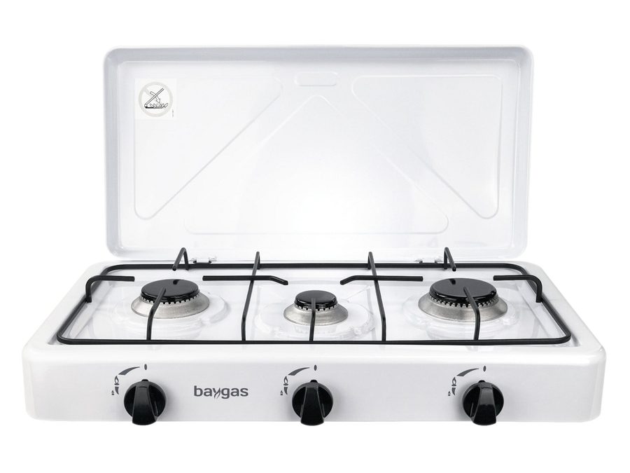 Baygas Mobiler Gaskocher Campingkocher 3 Flammig Mobiler Outdoorkocher Herd Weiß B-Ware - 4260657786658
