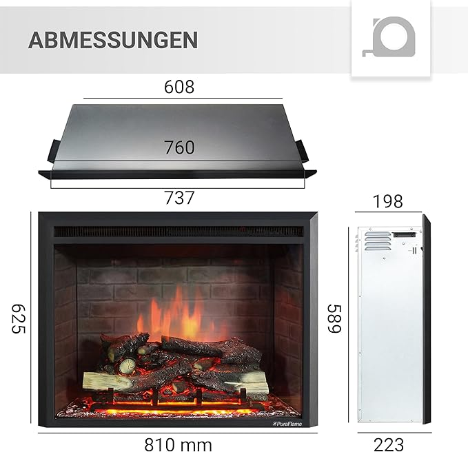 Balderia Elektrokamin Einbaukamin 3 D Flammeneffekt Fernbedienung Kamin 2000 W  B-Ware - 4260672443321