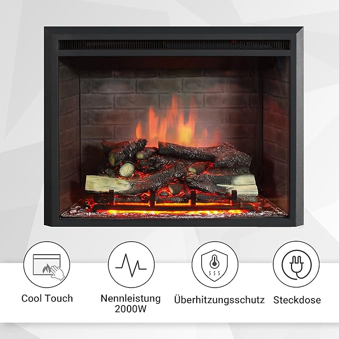 Balderia Elektrokamin Einbaukamin 3 D Flammeneffekt Fernbedienung Kamin 2000 W  B-Ware - 4260672443321