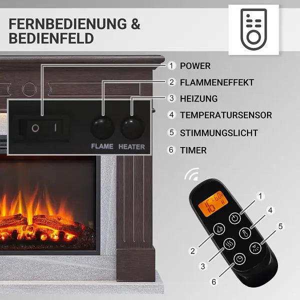 B-Ware Balderia Elektrokamin Kamin Leandros Standkamin Heizung Dunkelbraun Ef321 A 2000 W - 4260672448715