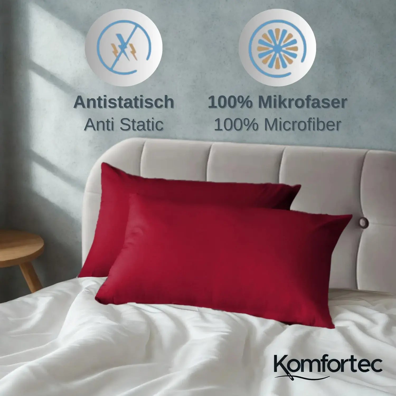 Komfortec Bettwäsche Set Bettbezug 135x200 Cm Kissenbezug 40x80 Cm Rot 2teilig B-Ware - 4260712415479