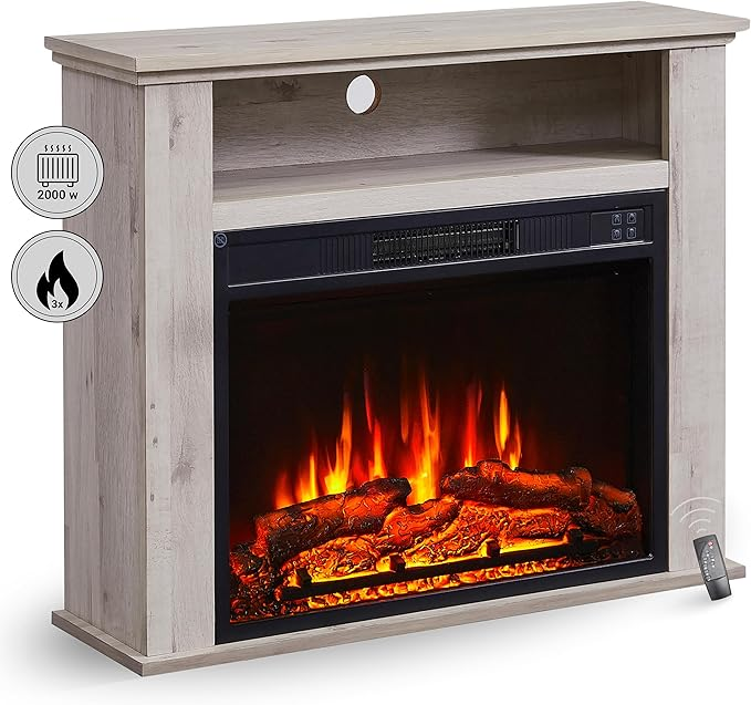 Balderia Elektrokamin Standkamin Heizung 2000 W Fernbedienung Timer Graue Eiche  B-Ware - 4262354949114