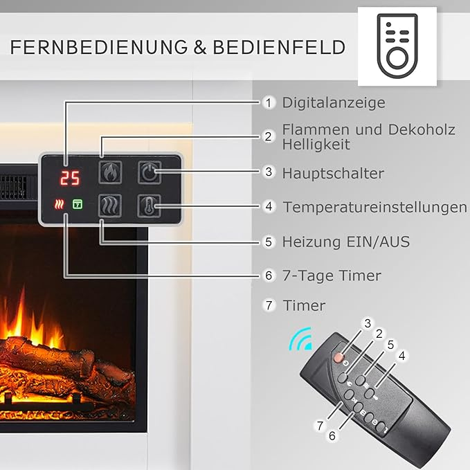 Balderia Elektrokamin Standkamin Finn Heizung 2000 W 3 D Flammeneffekt Kamin W30 B-Ware