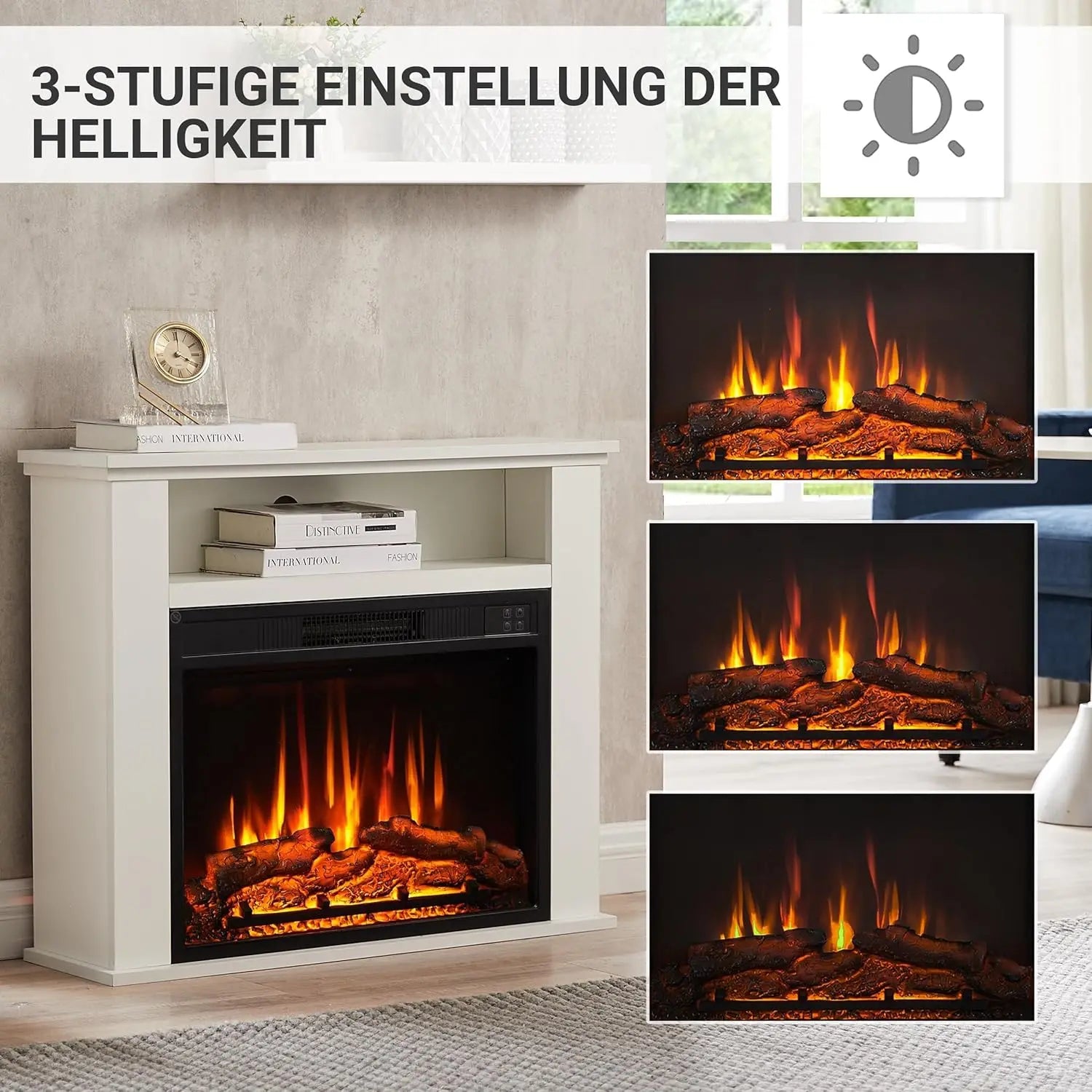 Balderia Frida Elektrokamin Standkamin Heizung 2000 W Fernbedienung Timer Weiß B-Ware