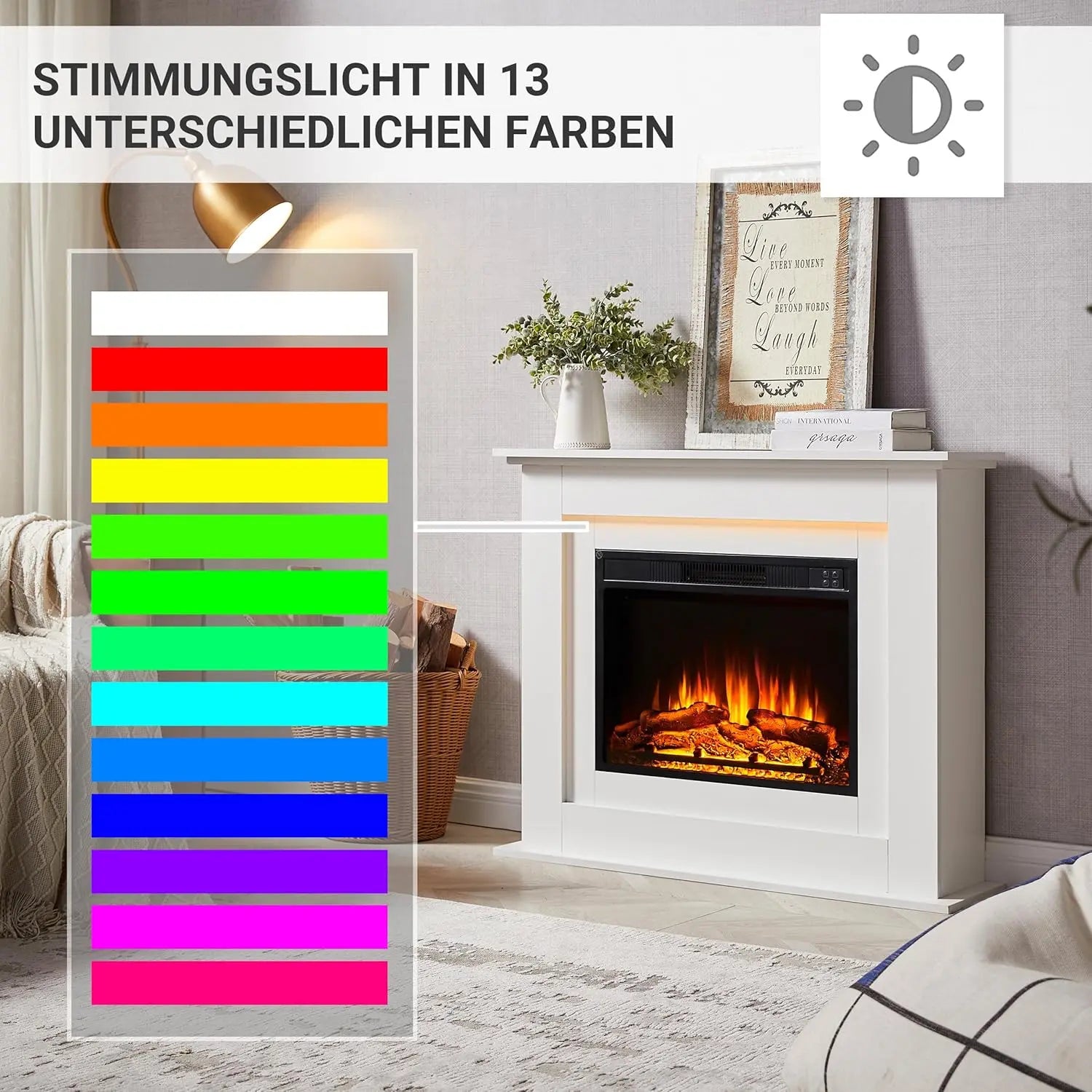 Balderia Frida Elektrokamin Standkamin Heizung 2000 W Fernbedienung Timer Weiß B-Ware
