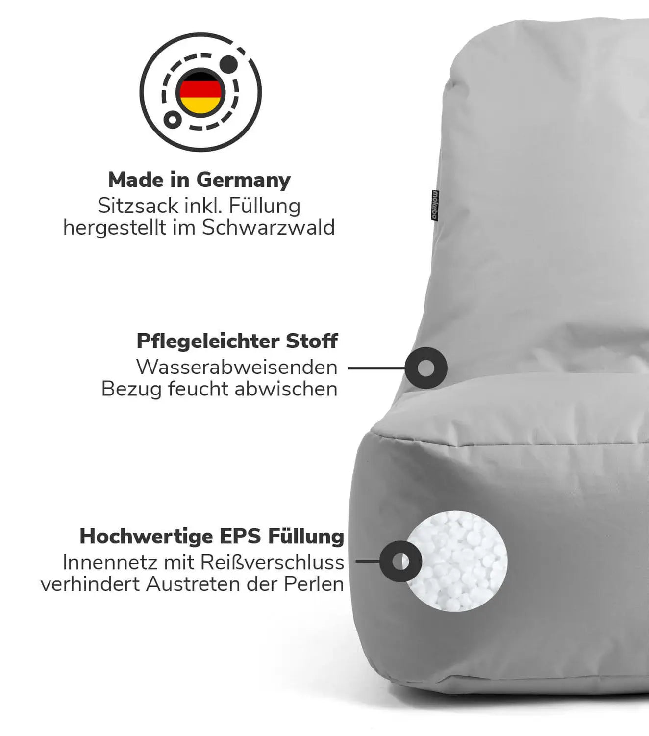 Mokebo Outdoor Sitzsack Pouf Sitzgelegenheit Der Däumchendreher Hellgrau B-Ware - 4262436122282