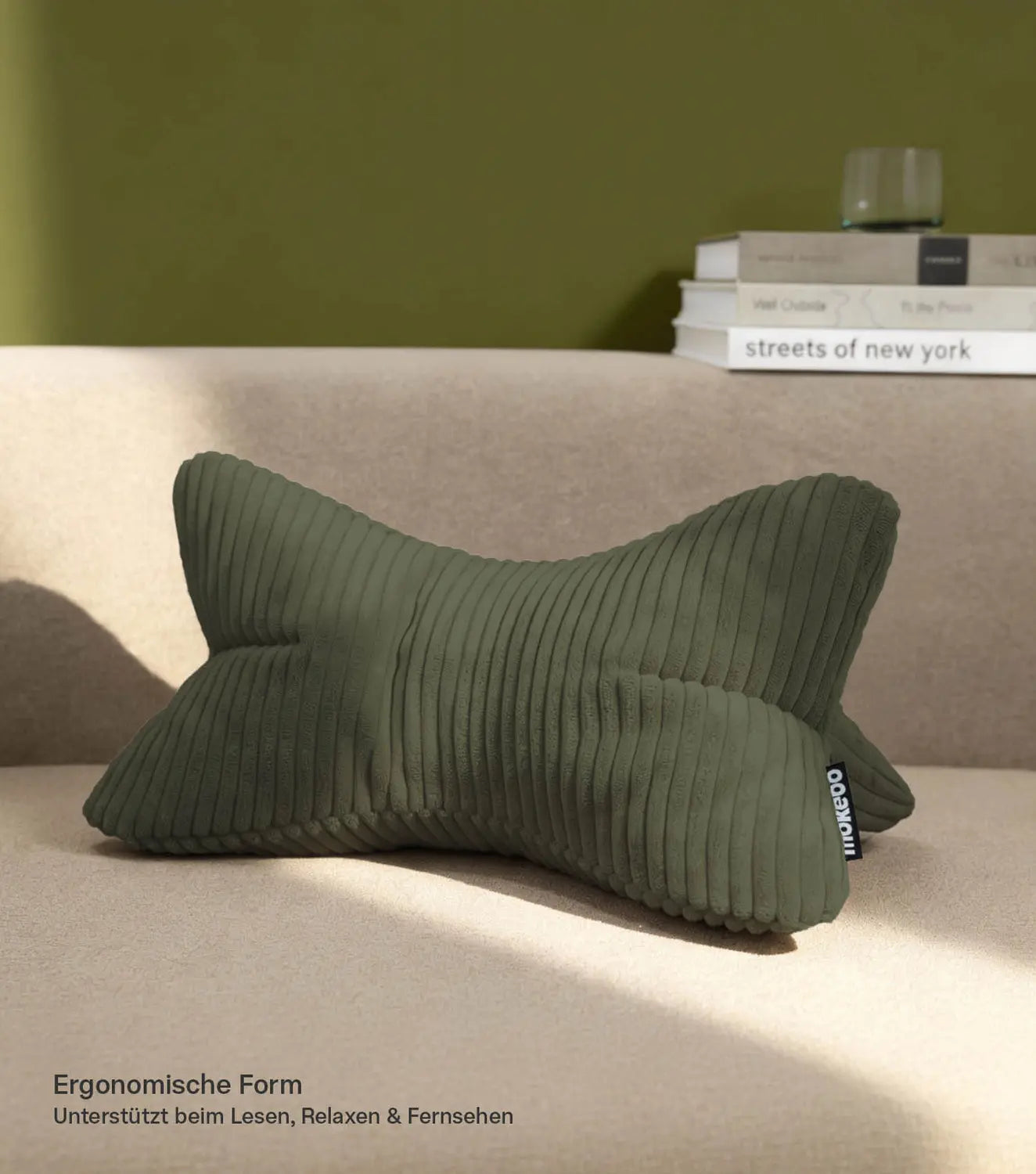 B-Ware Mokebo Nackenkissen Der Leseknochen Buchstütze Cordstoff Olive Kissen Bouclé - 4262436127072
