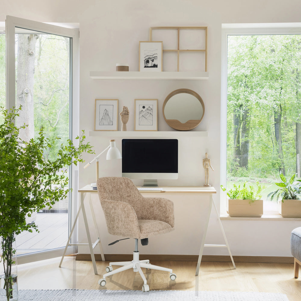 hjh LIVING Bürostuhl Drehstuhl Home Office beige Bouclé Stoff höhenverstell649 - 4064323038894