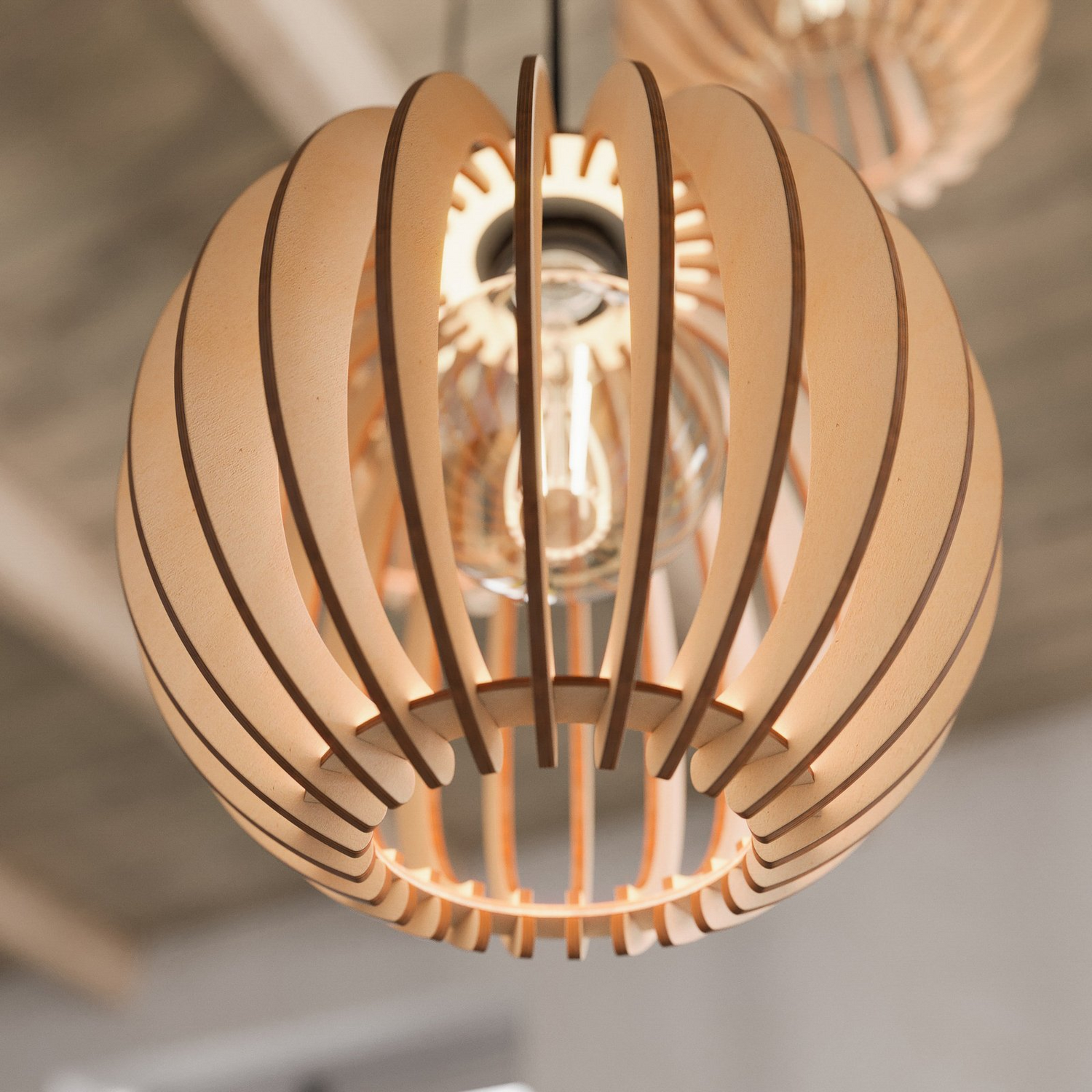 B-Ware Envostar Clay Hängelampe Pendelleuchte Leuchte Birkensperrholz 3 Flammig E27 393