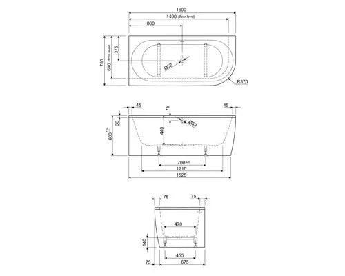 B-Ware Form&Style Badewannen Set Eckbadewanne Sansibar 75 X 160 Cm Weiß Schwarz Acryl - 4306516023899