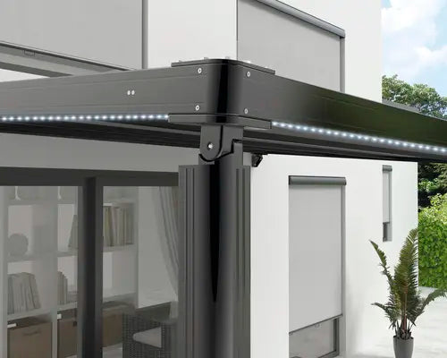 B-Ware Pergola Stoffdach Anthrazit Gestell Ral 9011 Graphit Motor Led Remote 394x394 Cm - 4306517555054
