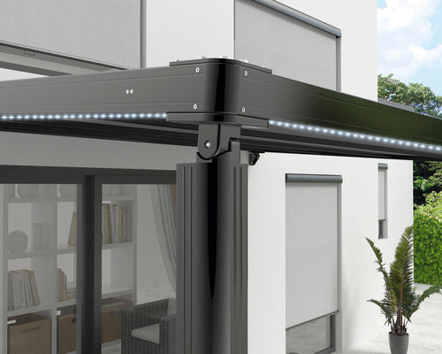 Pergola Stoffdach anthrazit Gestell RAL 9011 graphit Motor LED Remote 394x394 cm - 4306517555054
