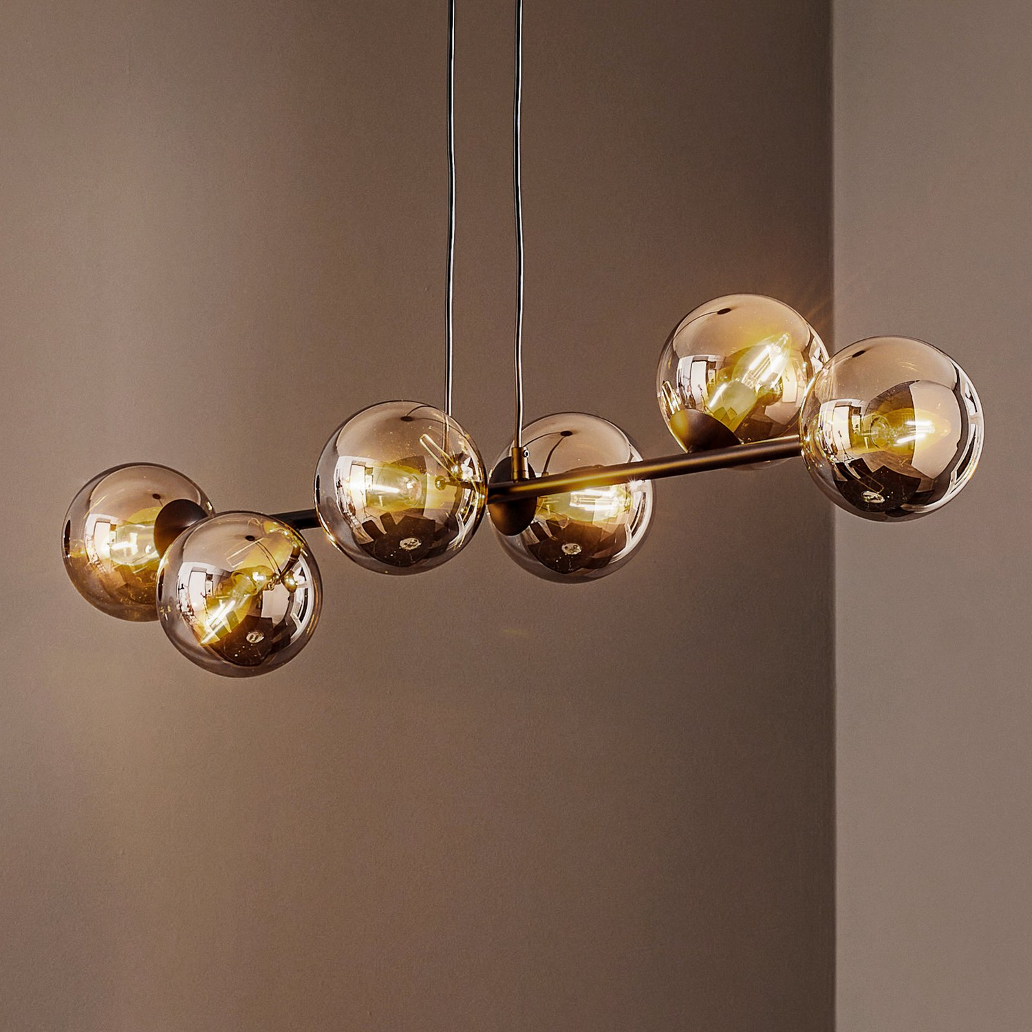 B-Ware Hängeleuchte Glassy 6 Flammig Schwarz Grafit Glas 110 Cm Deckenlampe Lampe Spot
