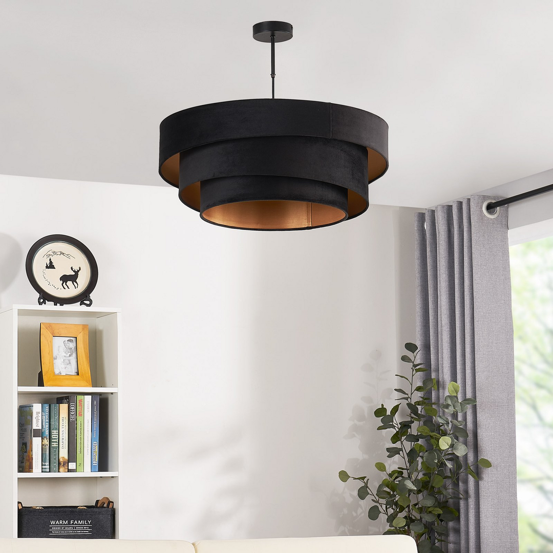 Lindby Jusari Deckenlampe Hängeleuchte Lampe Leuchte 3 Flmg E27 Textil Schwarz B-Ware