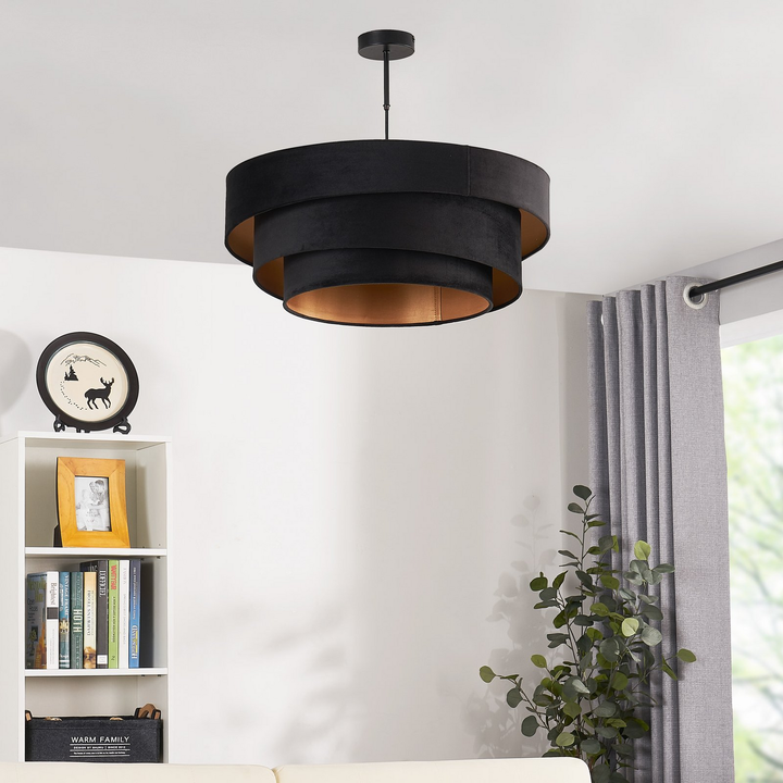 Lindby Jusari Deckenlampe Hängeleuchte Lampe Leuchte 3 Flmg E27 Textil Schwarz B-Ware