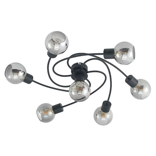 Plafonnier décoratif Lindby Ciala, culot E14, 7 lumières, noir fumé 363