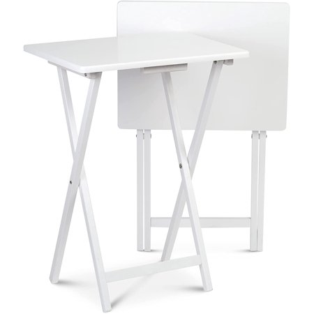 PJ Wood Solid Wood Folding TV Tray and Snack Tables  White  2 Piece Set - 885936413489