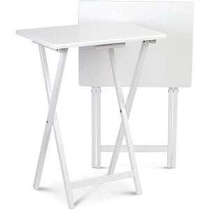 B-Ware PJ Wood Solid Wood Folding TV Tray and Snack Tables  White  2 Piece Set