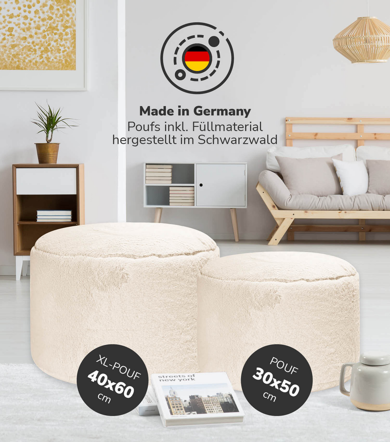 B-Ware Mokebo Pouf Aus Kunstfell 'Der Flauschige', Flauschiger Fußhocker Oder Sitzpouf  - 4262436123302