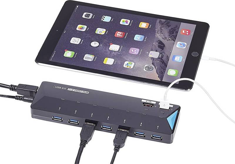 B-Ware Renkforce 7+2 Port Usb 3.0 Schnellladeport Usb Hub Ladegerät Status Led Schwarz