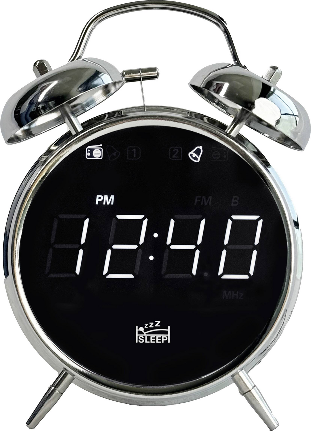 Radio-réveil Silva Schneider Urw 240 avec fonction FM et port USB, finition chromée et noire (article de seconde main).