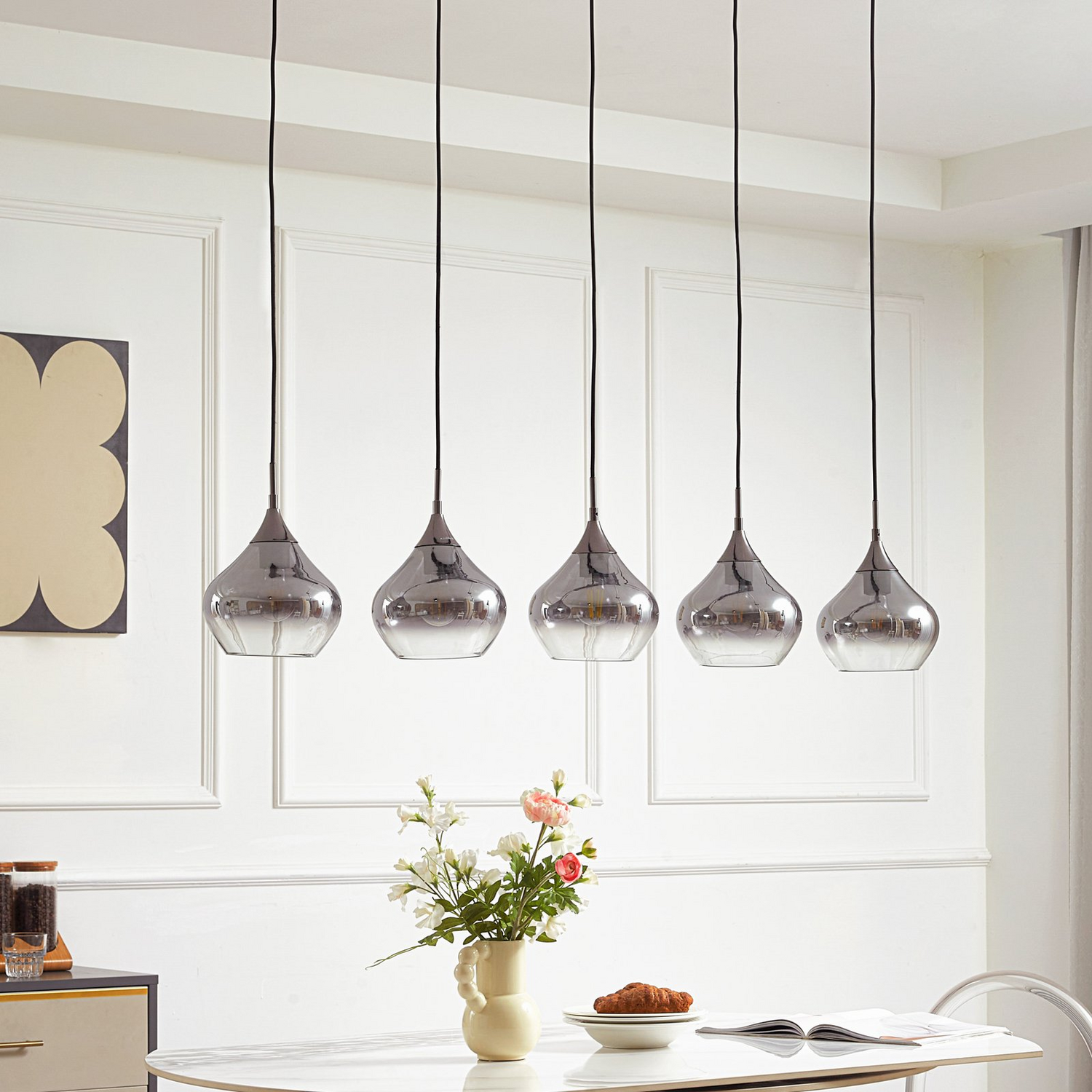 B-Ware Lucande Hängeleuchte Jarven 5 Flammig Schwarz Glas Deckenlampe Lampe Leuchte