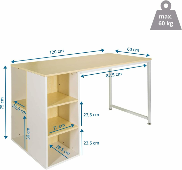 Hjh Office Schreibtisch Computertisch Workspace H Ii 120x60 Cm Weiß Eiche