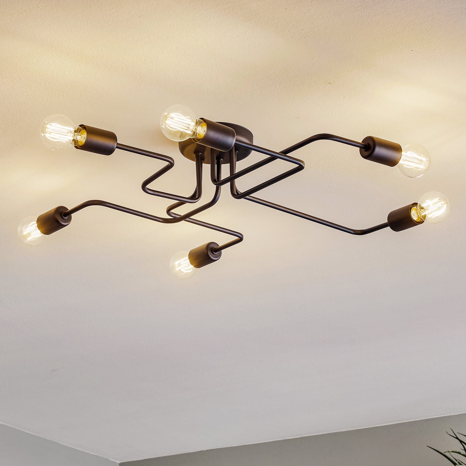 Deckenlampe Tube 6-flammig dimmbar E27 Eisen schwarz 75x70cm stilvolle Leuchte - 5902349218120