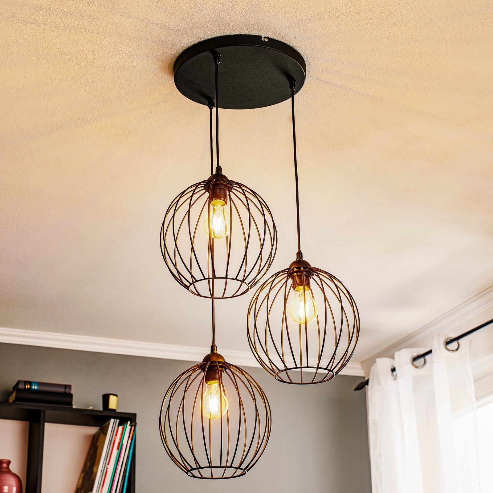 Pendelleuchte Cumera Hängelampe 3-flammig dimmbar schwarz Eisen Ø52cm Lampe - 5902349226309