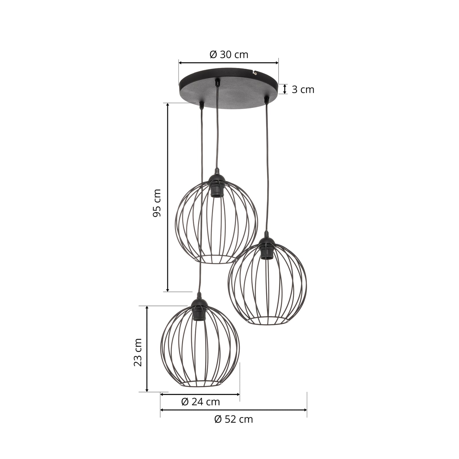 Pendelleuchte Cumera Hängelampe 3-flammig dimmbar schwarz Eisen Ø52cm Lampe - 5902349226309