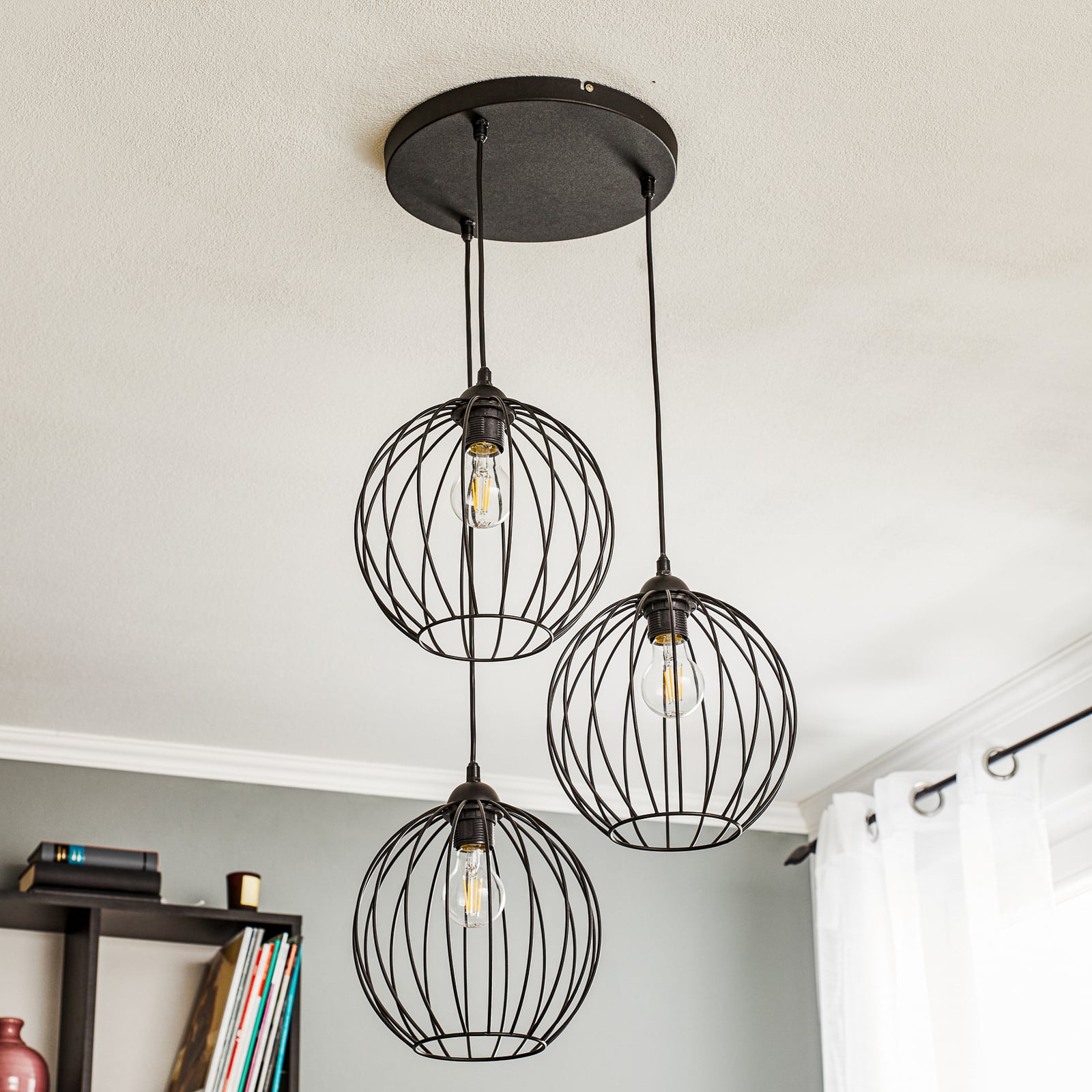 Pendelleuchte Cumera Hängelampe 3-flammig dimmbar schwarz Eisen Ø52cm Lampe - 5902349226309