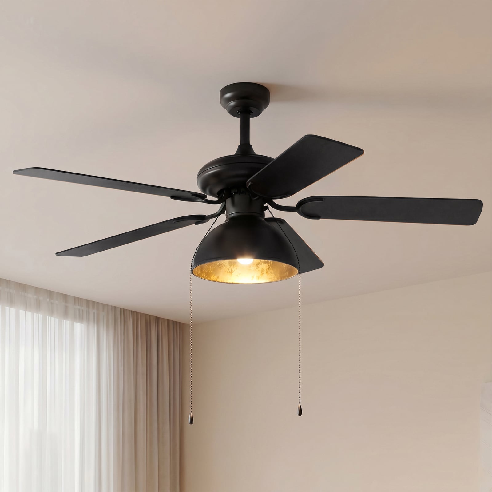 Lucande Deckenventilator Shamoian schwarz-gold Ø132cm leise mit Beleuchtung 25m² - 4251911744736