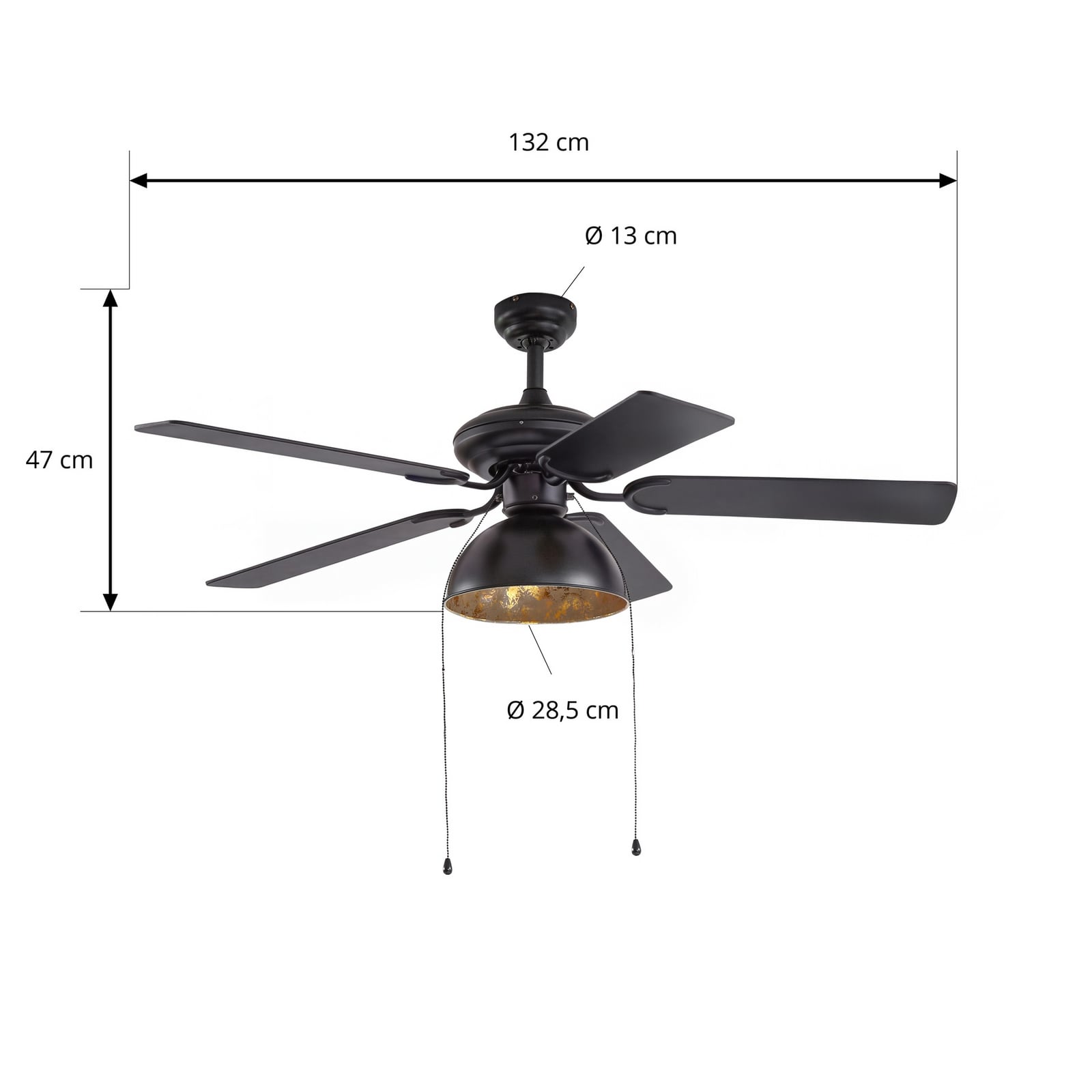 Lucande Deckenventilator Shamoian schwarz-gold Ø132cm leise mit Beleuchtung 25m² - 4251911744736