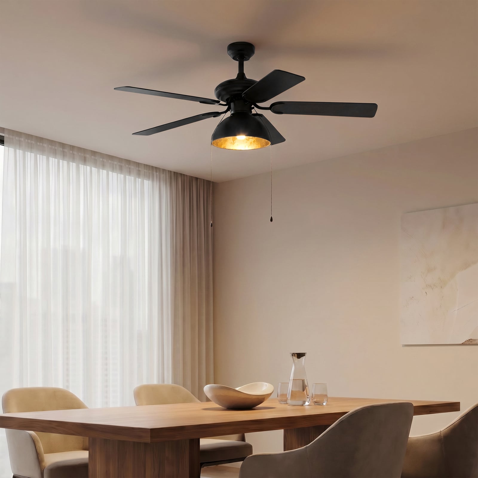 Lucande Deckenventilator Shamoian schwarz-gold Ø132cm leise mit Beleuchtung 25m² - 4251911744736