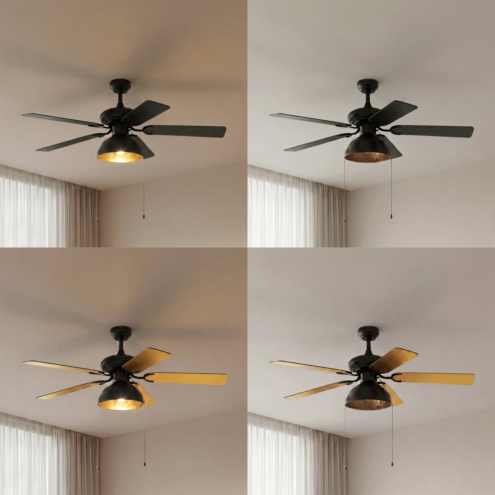 Lucande Deckenventilator Shamoian schwarz-gold Ø132cm leise mit Beleuchtung 25m² - 4251911744736