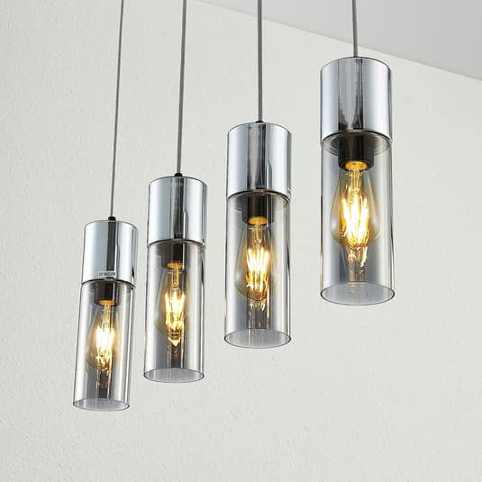 Lindby Pendelleuchte Hängeleuchte Lampe Leuchte Eleen mit 4 Rauchglaszylind135