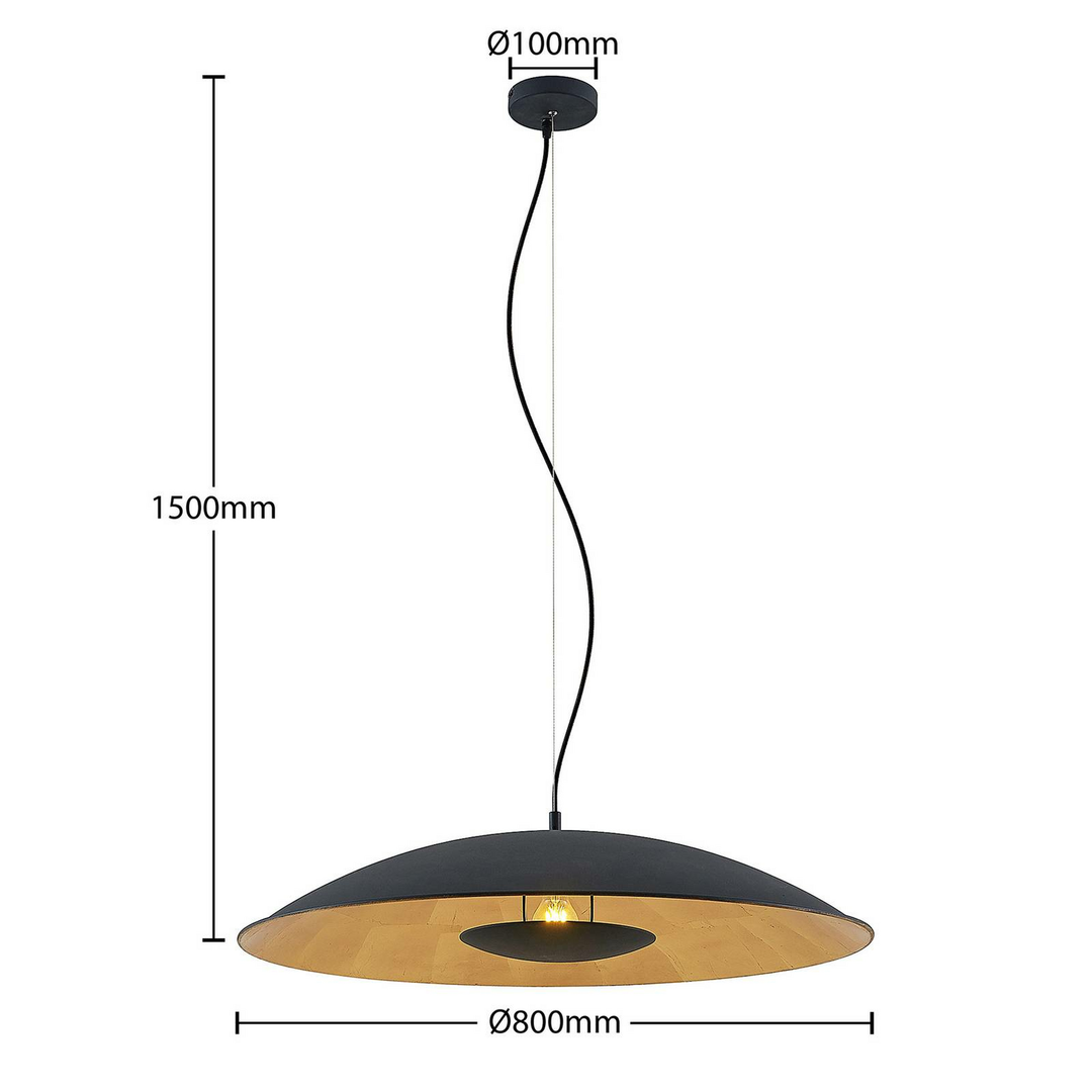 Lindby Narisara Hängeleuchte Hängelampe Lampe 1 flammig E27 Ø 80 cm schwarz gold