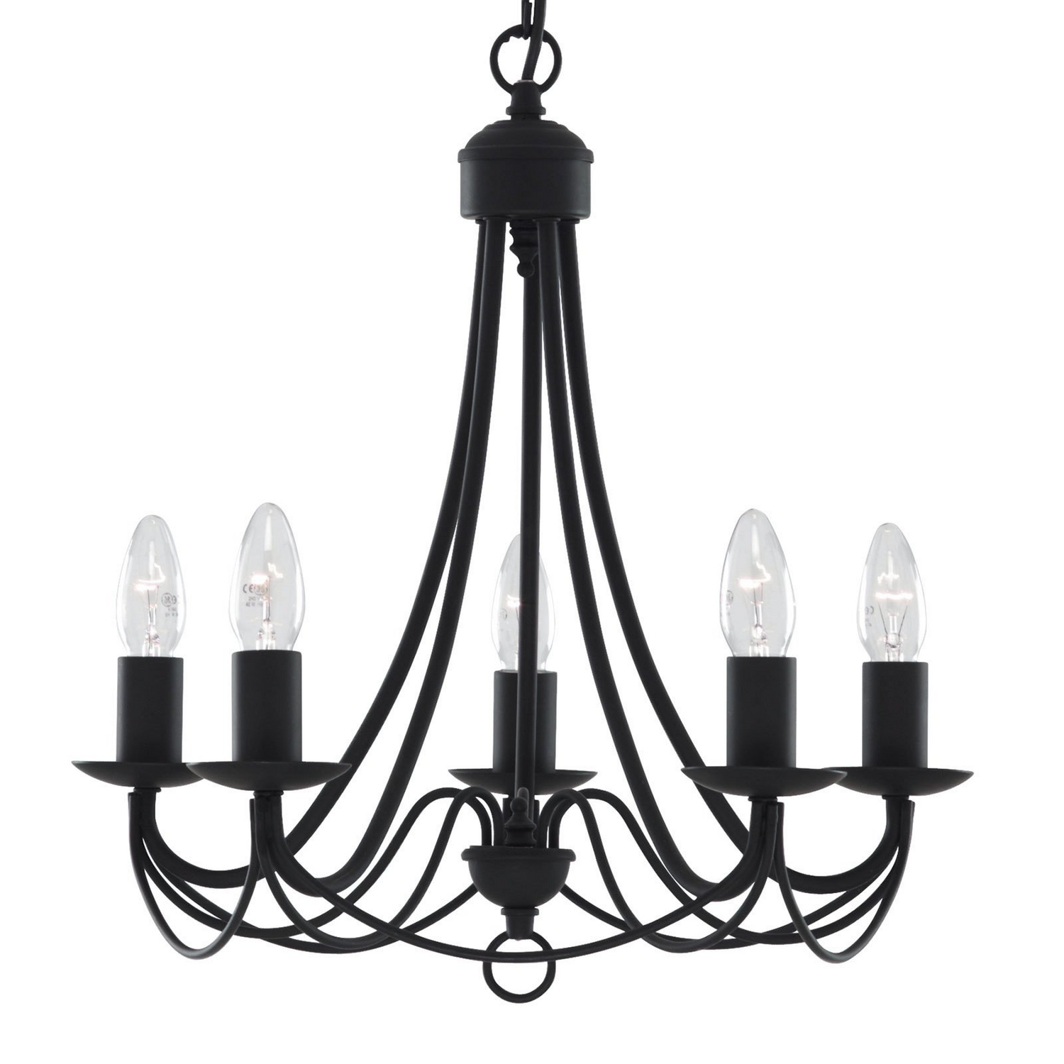 B-Ware Searchlight Kronleuchter Deckenlampe Leuchte Maypole Matt Schwarz, Fünfflammig
