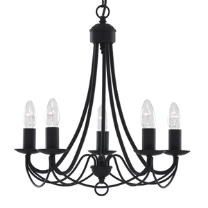Lustre Searchlight, plafonnier Maypole noir mat, cinq lumières 