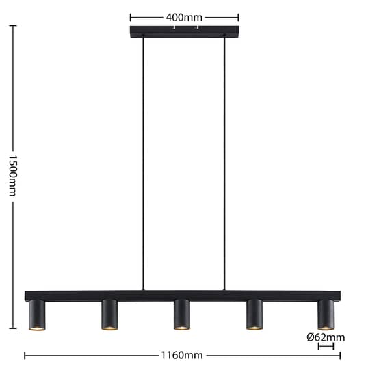 Lindby Baliko Hängeleuchte Deckenlampe Lampe Pendelleuchte 5-flmg GU10 schwarz