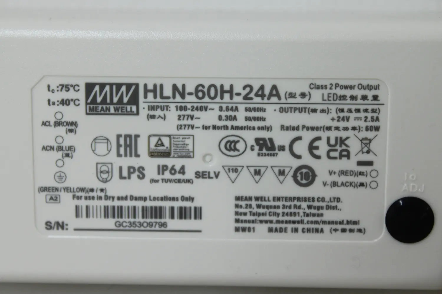 B-Ware Mean Well Led Treiber Netzteil Hln 60 H 24 A Konstantspannung Dimmbar 60 W 24 V - 4711287461007